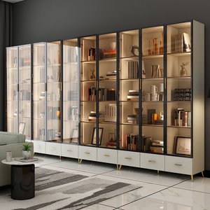 轻奢玻璃门全墙书柜大北欧简约现代整面墙带门落地书房客厅书橱