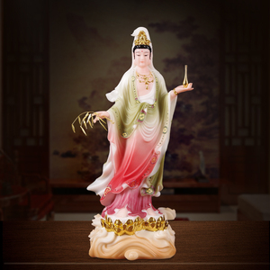 汉白玉石观世音菩萨摆件家用保平安客厅桌面摆放站立净瓶观音佛像
