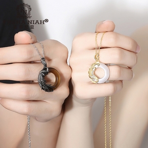 项链纯银情侣一对小众设计感轻奢黑曜石男女锁骨链异地恋吊坠礼物