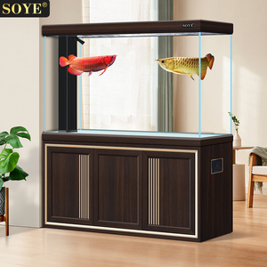 索一鱼缸客厅中式隔断柜大型家用超白水族箱实木玄关屏风落地底滤