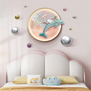 女孩儿童房卧室床头装饰画led灯氛围画可爱温馨海豚组合创意灯画