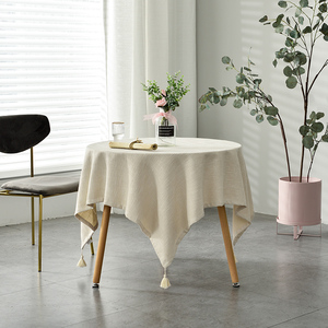 日式纯色圆桌桌布正方形餐桌布棉麻圆形茶几桌布办公会议桌布定制