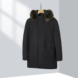 王族保罗男装基础中长款连帽羽绒服保暖舒适180221pm