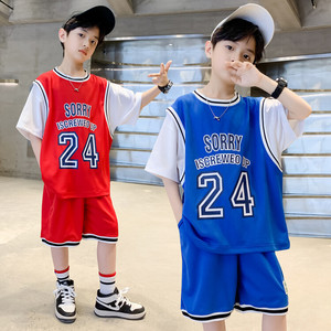 儿童篮球服短袖速干套装夏季男童假两件小学生女孩24号科比球衣潮