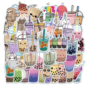 ins风可爱珍珠奶茶贴纸卡通少女手账素材行李箱diy手机壳贴画防水