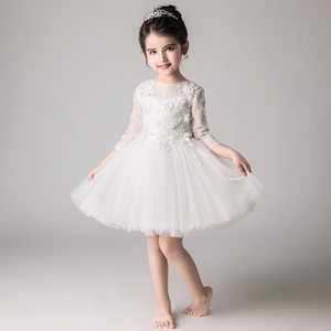 白个性小女孩连衣裙礼服晚礼裙裙公主休闲主持人白纱百搭裙晚会