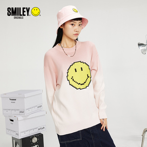 smiley03笑脸圆领毛衣22春季新款纯棉宽松慵懒可外穿情侣款针织衫