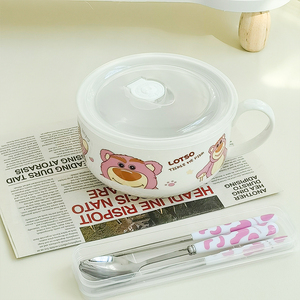 陶瓷泡面碗带盖筷勺高颜值少女心创意饭碗 ins风寝室大容量汤面碗