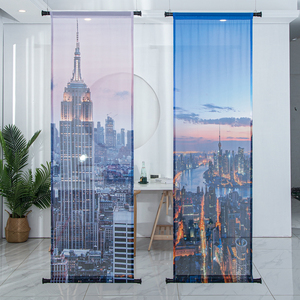 现代城市夜景挂屏悬挂式隔断办公室玄关软隔断门帘吊帘半透明屏风