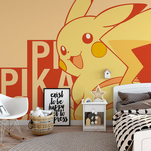 卡通动漫皮卡丘墙纸儿童男孩卧室墙布幼儿园背景墙无缝壁画包安装