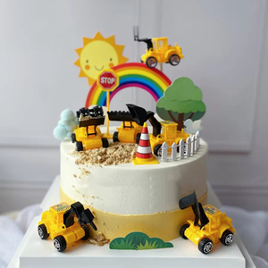 烘焙蛋糕装饰挖掘机推土机工程车插牌儿童男孩生日甜品台装扮摆件
