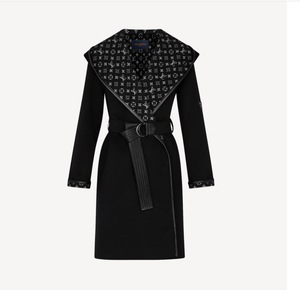 lv/路易威登 黑色内衬满logo外套 系带羊绒大衣 1a4pe6 德国代购