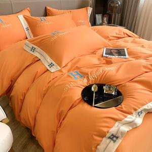 爱马仕北欧风轻奢纯棉床单四件套100%全棉刺绣被套现代简约春秋床