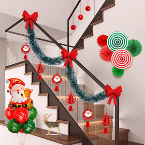 圣诞节楼梯装饰商场酒店扶手彩带墙壁氛围布置挂饰挂件球拉花毛条