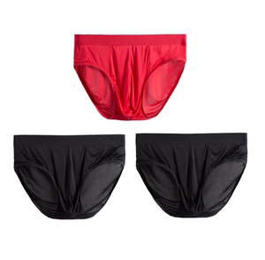 男士内裤男三角裤冰丝夏季超薄款蚕丝真丝透气宽松本命年红色大码
