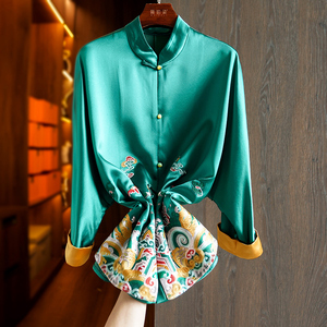 高级感贵妇人气质醋酸女士短外套复古刺绣中式盘扣国风唐装上衣潮