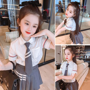 女童学院风套装裙夏季2024新款韩版JK制服两件套百褶连衣裙子洋气