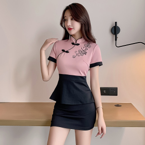 足浴店技师工作服女气质足疗spa按摩技师服改良旗袍短裙套装工衣