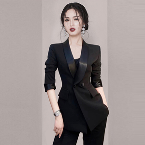 高级感黑色西装两件套女春装法式ol干练气质女装职业装通勤套装裤