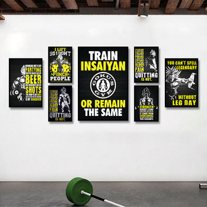 健身房装饰画运动肌肉工业风黑白壁画健美俱乐部哑铃龙珠海报挂画