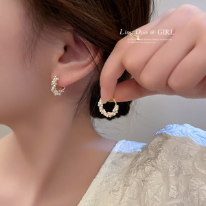 超仙气质珍珠耳环女韩版时尚S925银针圆圈耳扣ins风优雅网红耳饰