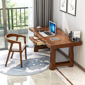 新中式全实木大板书桌椅办公台式电脑桌原木家用卧室简约书法桌