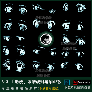 【procreate笔刷 ps笔刷】动漫卡通一对眼睛线稿辅助线多角度练习