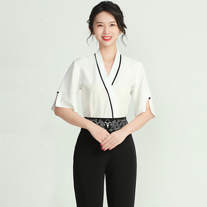 足疗女技师衣服2021新款足浴工作服沐足工衣气质长裤工装套装大码