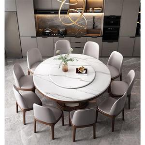 上点北欧大理石餐桌圆桌家用饭桌带转盘现代简约实木圆形大圆桌子