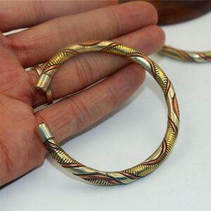 西藏特色尼泊尔手工三色铜纯铜手镯开口男女l民族风镯子饰品不掉