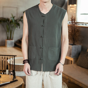 中国风唐装男马甲背心中式立领外套盘扣功夫衫复古装无袖t恤夏季