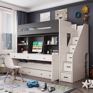 儿童多功能组合床北欧上下床双层床上床下桌成人高低床带书桌一体