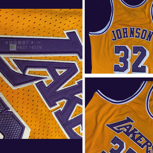 32号魔术师约翰逊球衣湖人复古黄色背心84-85年紫色刺绣mn篮球服