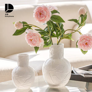 花瓶摆件客厅插花陶瓷高级感白色欧式艺术法式网红美式郁金香浮雕