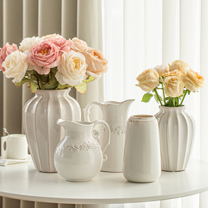 花瓶陶瓷摆件客厅插花鲜花百合水养复古欧式法式郁金香美式白色小