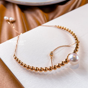 春之百合18k金珠珠镶嵌海水akoya珍珠手镯正品半链半镯女首饰定制