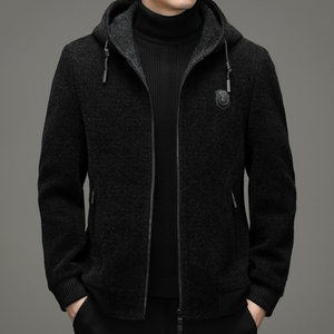 羊毛呢连帽夹克男外套秋冬季大码加厚中青年商务休闲茄克毛呢男装