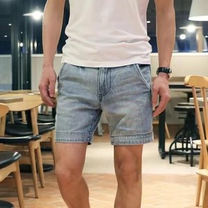 美式夏季潮牌牛仔短裤男士修身三分裤潮流中裤复古水洗做旧四分裤