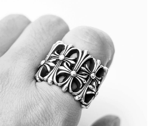 狄安娜克罗心十字架戒指925银潮牌ch墓葬欧美嘻哈情侣时尚个性