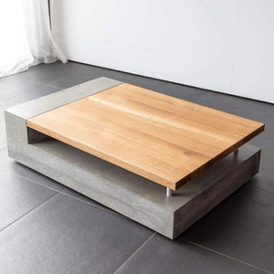 清水混凝土拼接实木茶几水泥茶桌长方形客厅小户型多功能咖啡桌子