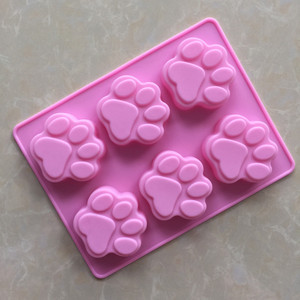 六连小狗脚印硅胶蛋糕模具 6连猫爪 手工皂模 耐高温蛋糕模冷制皂