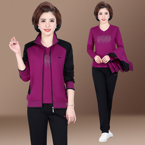 乔丹官网春秋女款妈妈装中老年人休闲运动服套装纯棉加大码纯棉卫
