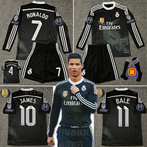1415皇马黑龙球衣7号c罗长袖欧冠足球服复古拉莫斯本泽马短袖套装