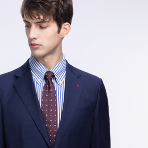 【定制】红领商务西装男方格修身纯羊毛西服套装秋季绅士正装男士