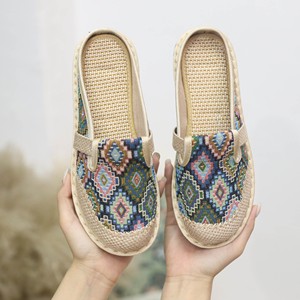 福云轩鞋业民族风软底软面布鞋拖鞋亚麻编织女鞋涂鸦老北京布鞋子