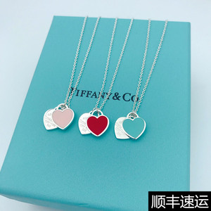 tiffany官网蒂芙尼项链双心珐琅心形吊坠蓝心925纯银锁骨链女礼物