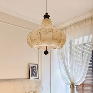 中古风吊灯卧室复古法式房间灯布艺实木灯具创意个性餐厅吊灯主灯
