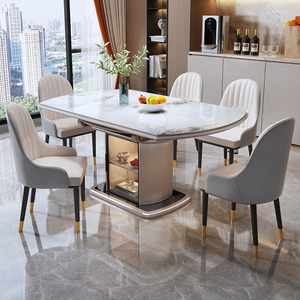 实木岩板餐桌椅组合家用户型现代简约轻奢伸缩储物饭桌可变圆桌
