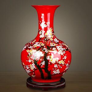 红色花瓶陶瓷落地