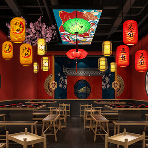 火锅店灯笼吊灯中式复古餐厅饭店中国风装饰店铺商用竹艺竹编灯具